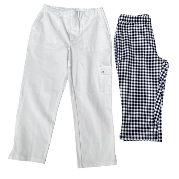 Susan Graver Weekend Womens S Capris 2 Pair White & Blue Gingham Pull On Summer - Picture 1 of 16